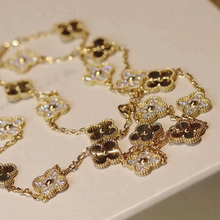 [⭐Glow]CLOVER 20 MOTIFS LASER DIAMOND NECKLACE