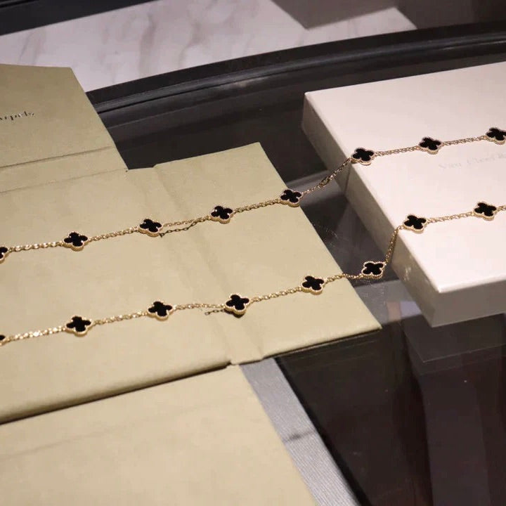 [⭐Glow]CLOVER 20 MOTIFS ONYX NECKLACE