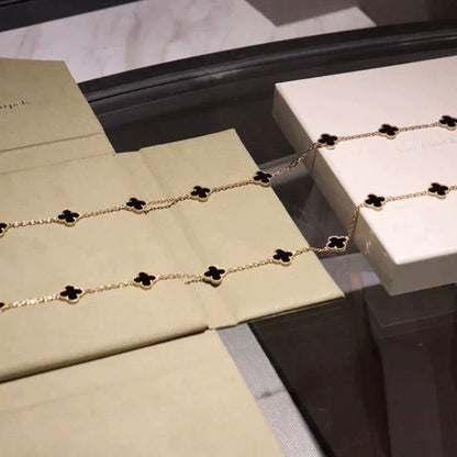 [⭐Glow]CLOVER 20 MOTIFS ONYX NECKLACE