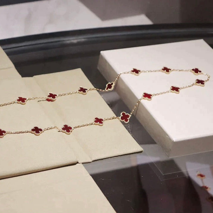 [⭐Glow]CLOVER 20 MOTIFS CARNELIAN NECKLACE