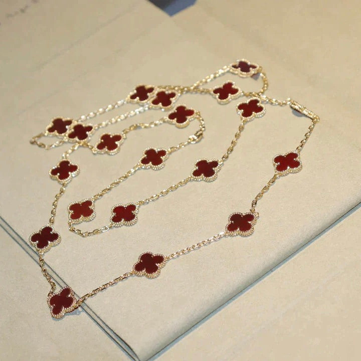 [⭐Glow]CLOVER 20 MOTIFS CARNELIAN NECKLACE