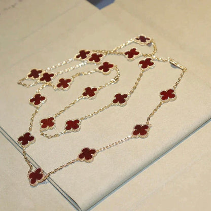 [⭐Glow]CLOVER 20 MOTIFS CARNELIAN NECKLACE