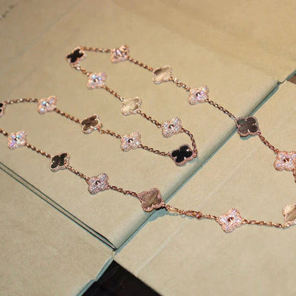 [⭐Glow]CLOVER 20 MOTIFS DARK MOP DIAMOND  NECKLACE
