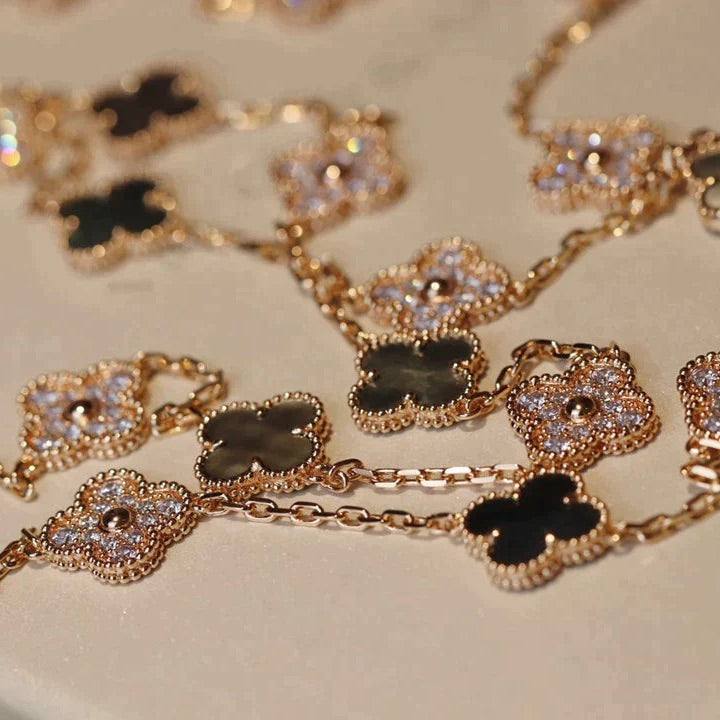 [⭐Glow]CLOVER 20 MOTIFS DARK MOP DIAMOND  NECKLACE