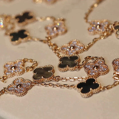 [⭐Glow]CLOVER 20 MOTIFS DARK MOP DIAMOND  NECKLACE