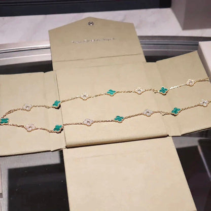 [⭐Glow]CLOVER 20 MOTIFS MALACHITE DIAMOND NECKLACE