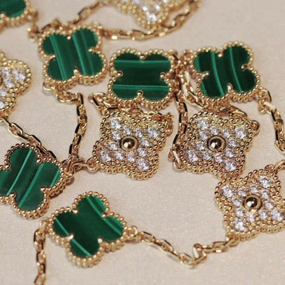 [⭐Glow]CLOVER 20 MOTIFS MALACHITE DIAMOND NECKLACE