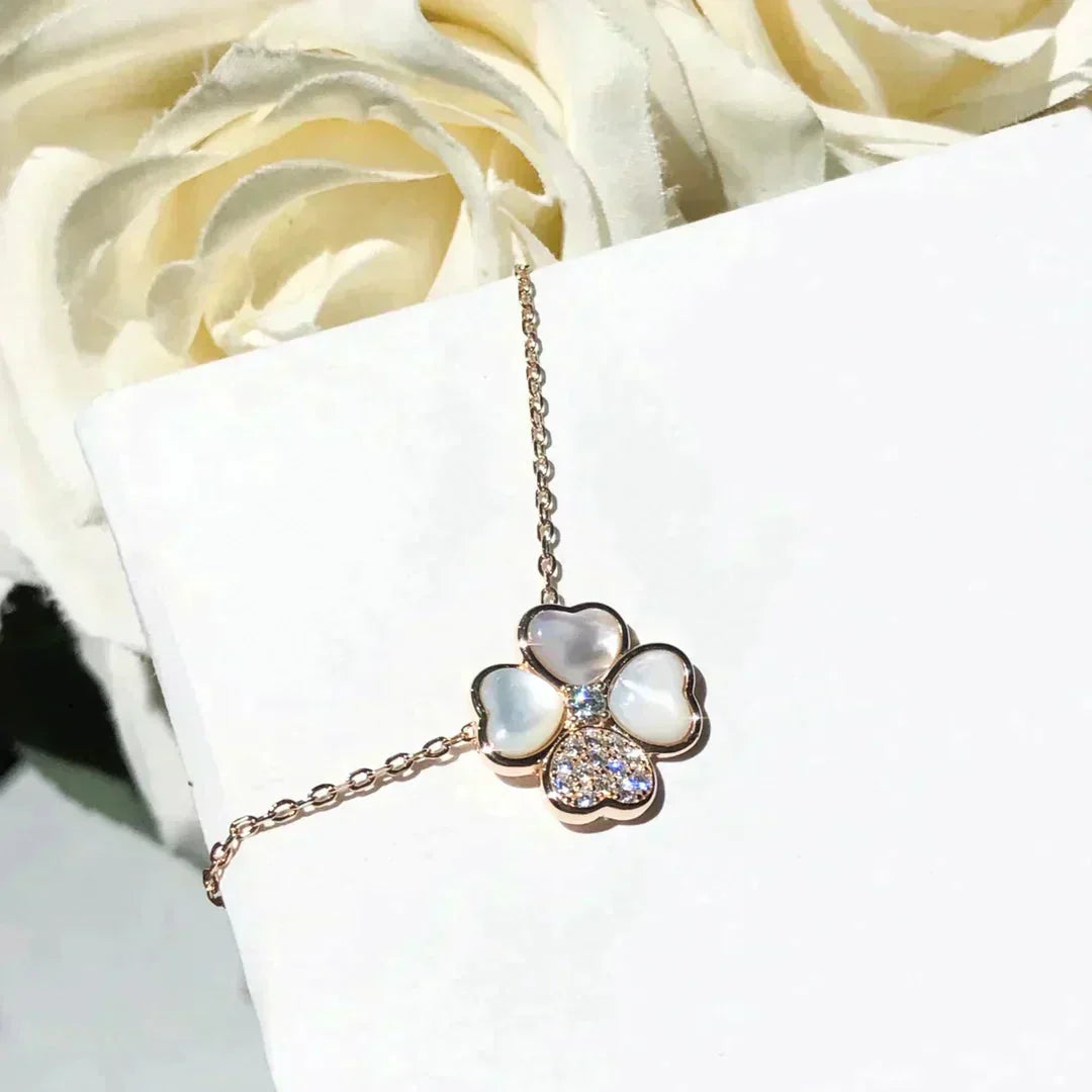 [⭐Glow]CLOVER MOP DIAMOND ROSE GOLD NECKLACE