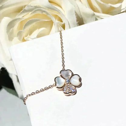 [⭐Glow]CLOVER MOP DIAMOND ROSE GOLD NECKLACE