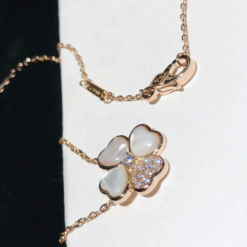 [⭐Glow]CLOVER MOP DIAMOND ROSE GOLD NECKLACE