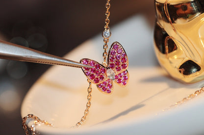 [⭐Glow]BUTTERFLY RED DIAMOND ROSE GOLD NECKLACE