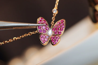 [⭐Glow]BUTTERFLY RED DIAMOND ROSE GOLD NECKLACE