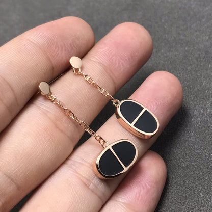 [⭐Glow]CHAINE VERSO BLACK CERAMIC SILVER EARRINGS
