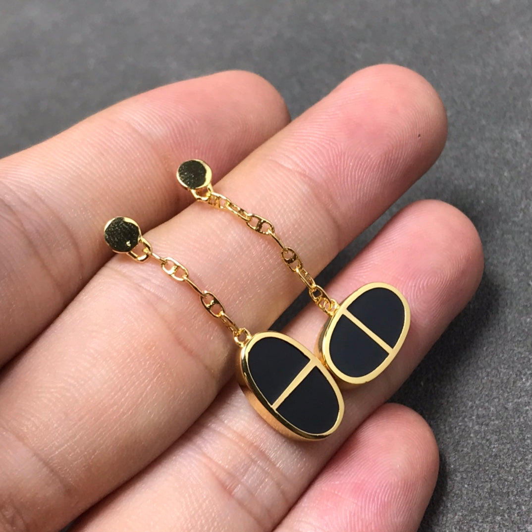 [⭐Glow]CHAINE VERSO BLACK CERAMIC SILVER EARRINGS