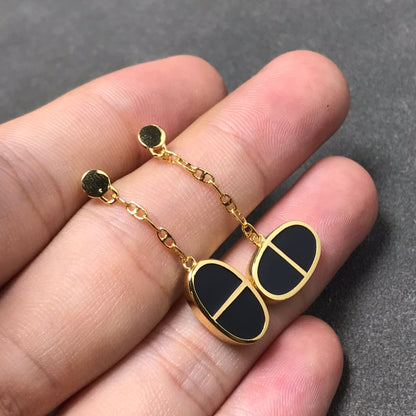 [⭐Glow]CHAINE VERSO BLACK CERAMIC SILVER EARRINGS