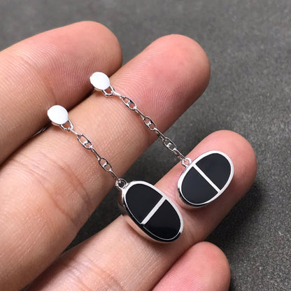 [⭐Glow]CHAINE VERSO BLACK CERAMIC SILVER EARRINGS