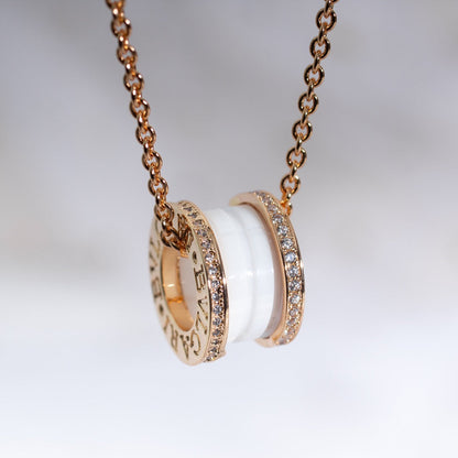 [⭐Glow]ZERO 1 WHITE CERAMIC PINK GOLD DIAMOND NECKLACE