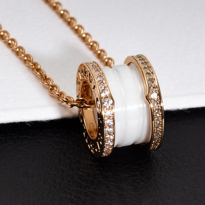 [⭐Glow]ZERO 1 WHITE CERAMIC PINK GOLD DIAMOND NECKLACE