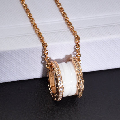[⭐Glow]ZERO 1 WHITE CERAMIC PINK GOLD DIAMOND NECKLACE