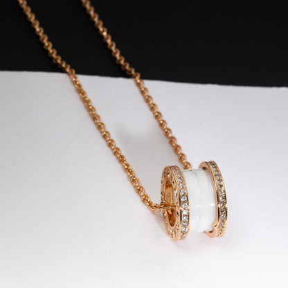 [⭐Glow]ZERO 1 WHITE CERAMIC PINK GOLD DIAMOND NECKLACE