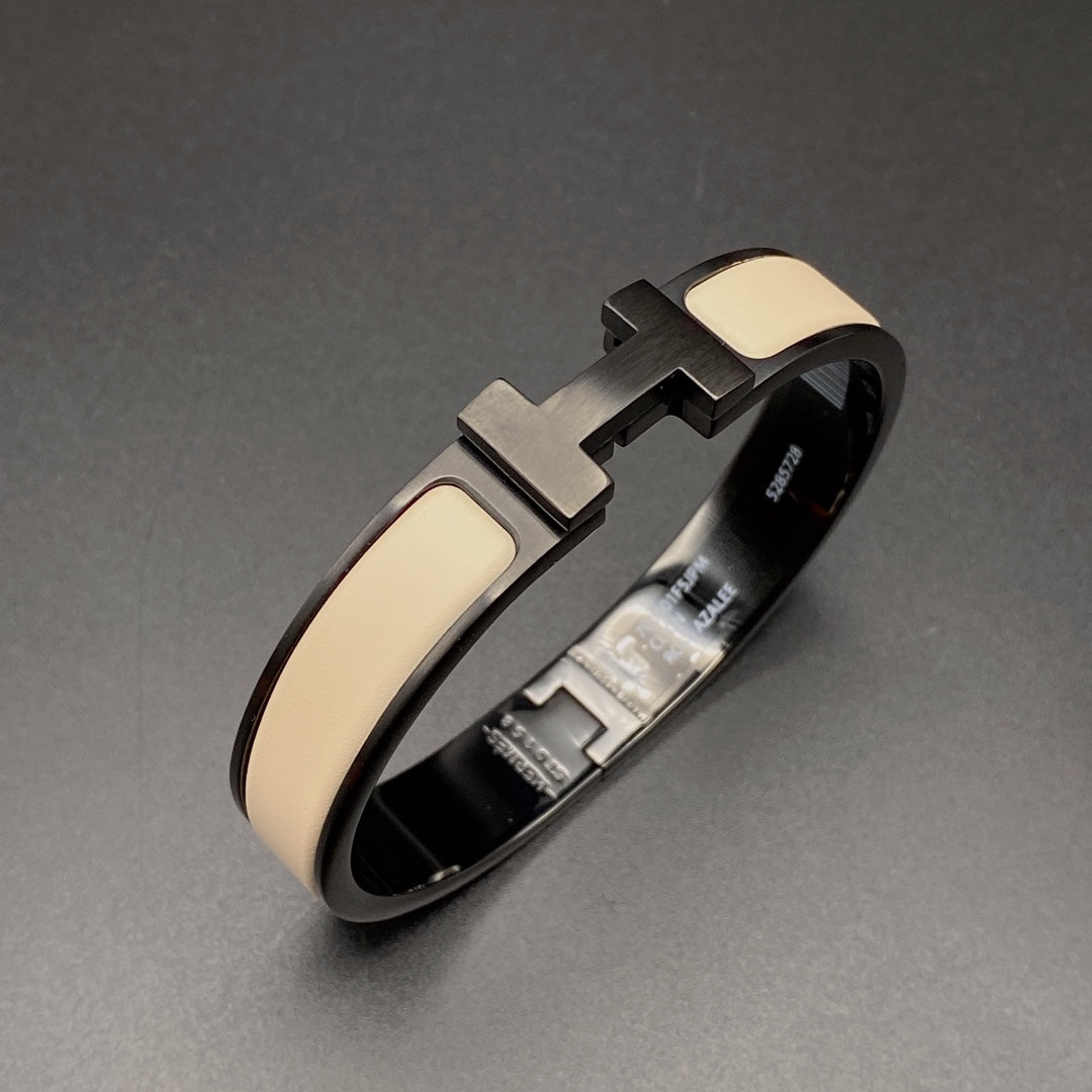 [⭐Glow]H BRACELET 12MM BLACK BEIGE CERAMIC