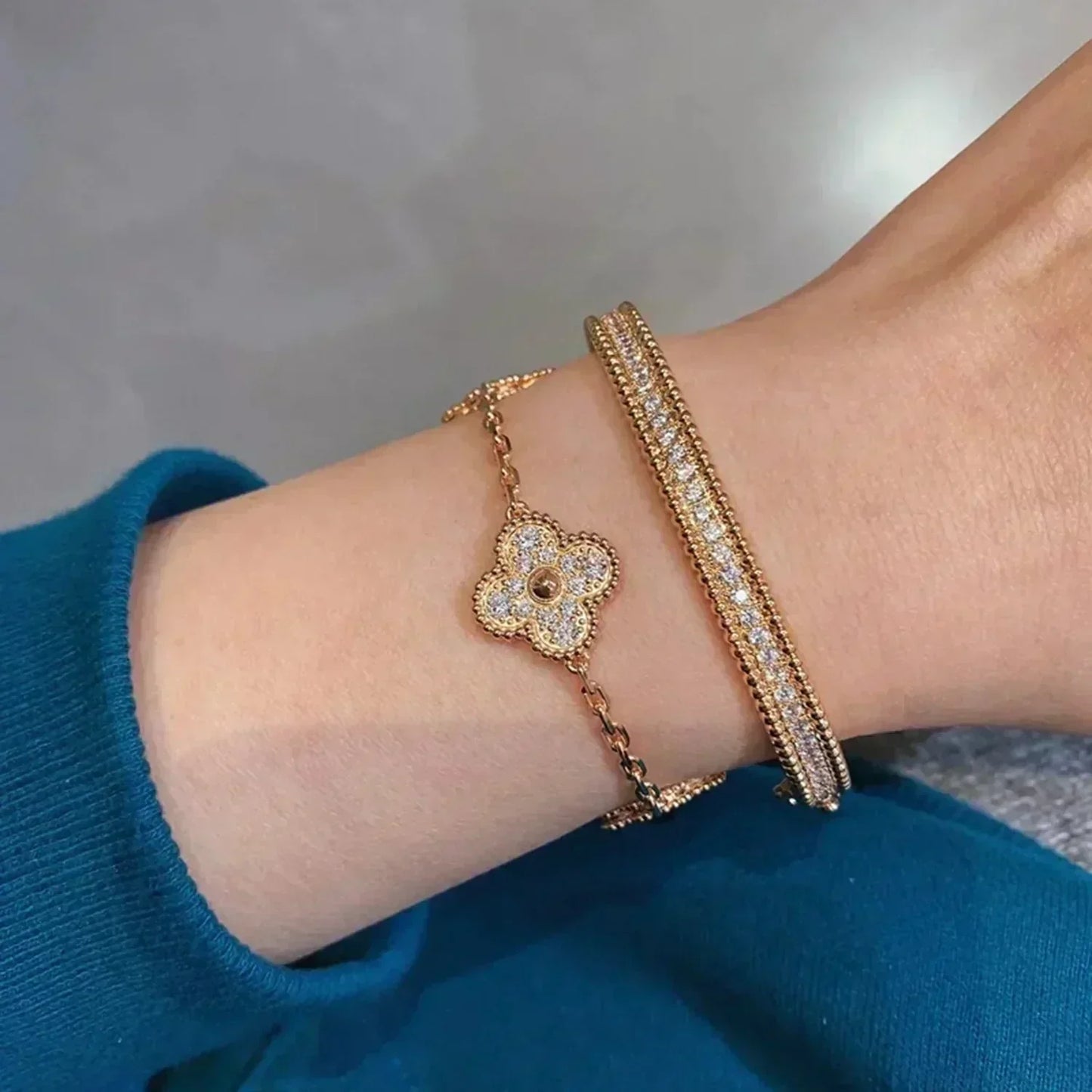 [⭐Glow] CLOVER 5 MOTIF FULL DIAMOND BRACELET COLLECTION