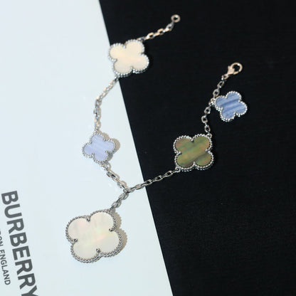 [⭐Glow]CLOVER BRACELET 5 MOTIFS MOP CHALCEDONY SILVER