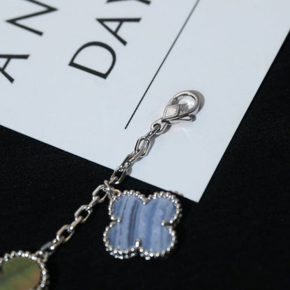 [⭐Glow]CLOVER BRACELET 5 MOTIFS MOP CHALCEDONY SILVER