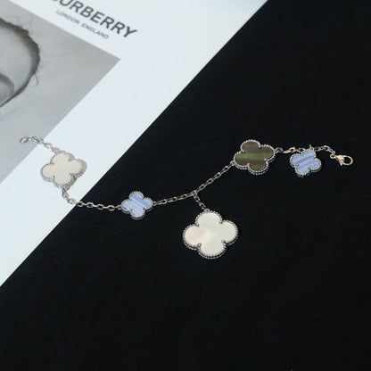 [⭐Glow]CLOVER BRACELET 5 MOTIFS MOP CHALCEDONY SILVER
