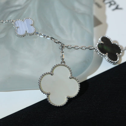 [⭐Glow]CLOVER BRACELET 5 MOTIFS MOP CHALCEDONY SILVER