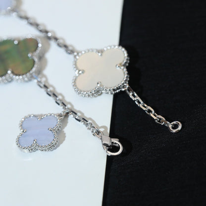 [⭐Glow]CLOVER BRACELET 5 MOTIFS MOP CHALCEDONY SILVER