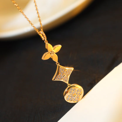 [⭐Glow]STAR AND SUN DIAMOND PINK GOLD NECKLACE