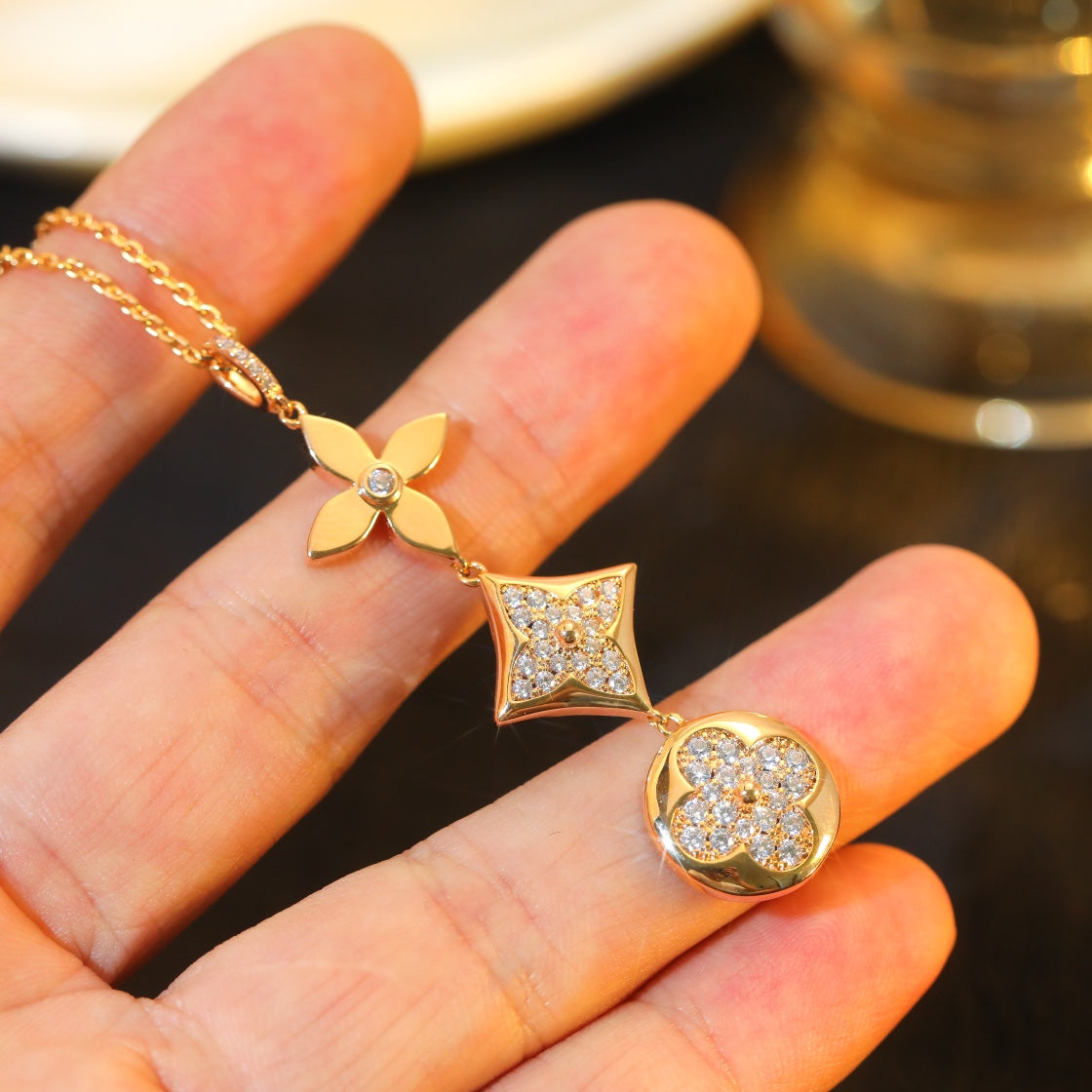 [⭐Glow]STAR AND SUN DIAMOND PINK GOLD NECKLACE