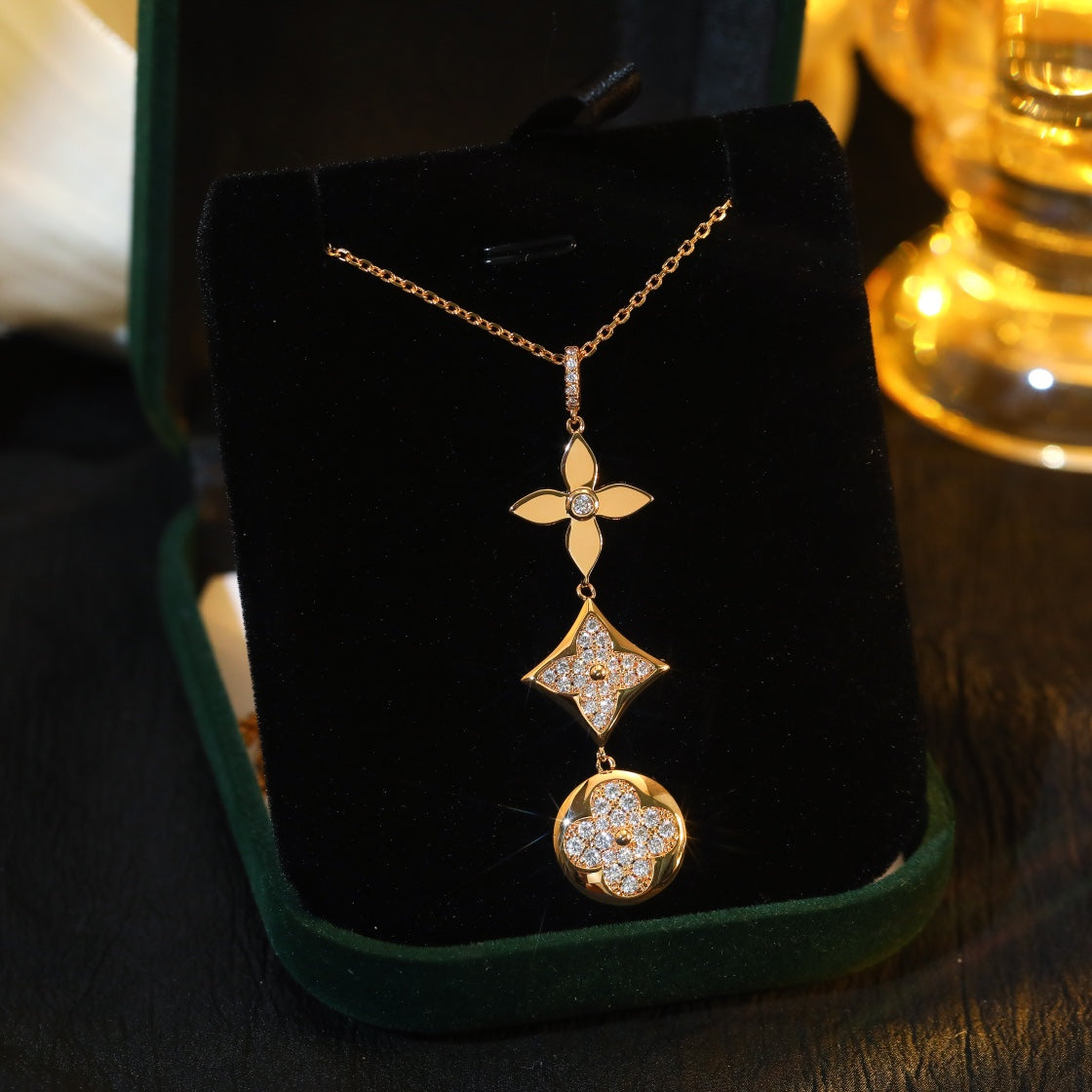 [⭐Glow]STAR AND SUN DIAMOND PINK GOLD NECKLACE