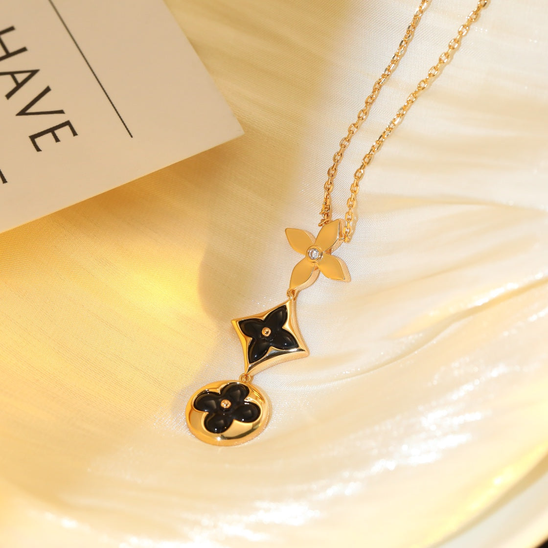 [⭐Glow]STAR AND SUN ONYX PINK GOLD NECKLACE