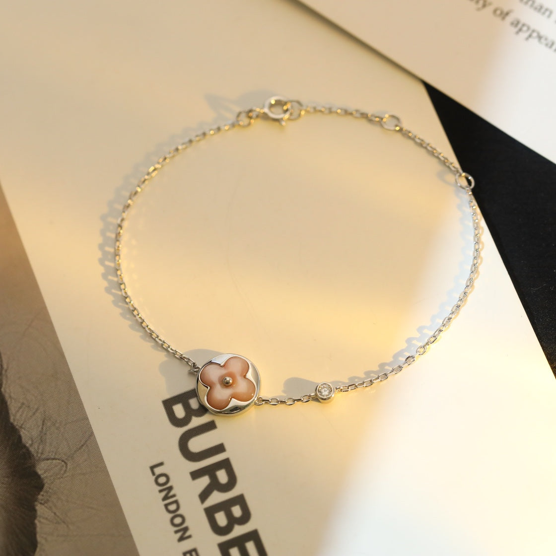 [⭐Glow]SUN MOTIF PINK MOP SILVER BRACELET