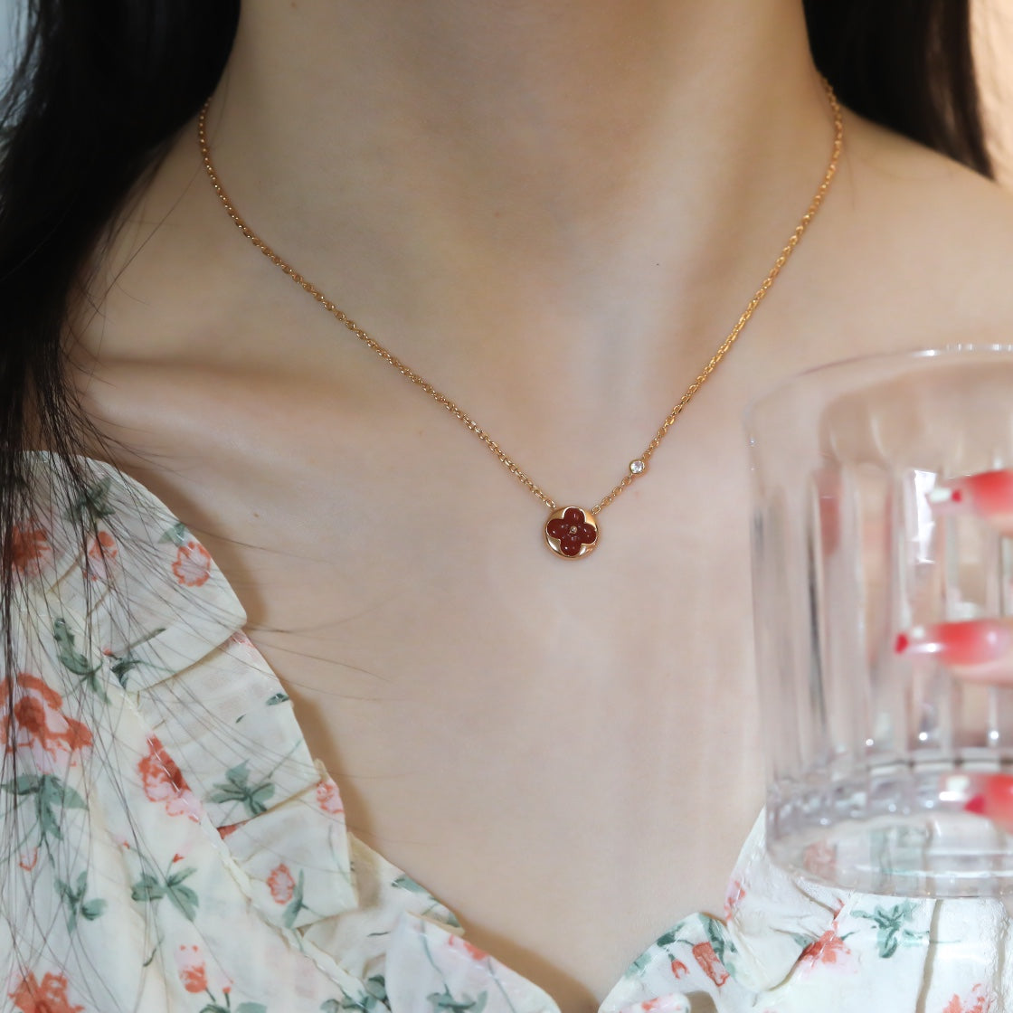 [⭐Glow]SUN PEDANT PINK GOLD 1 DIAMOND NECKLACE