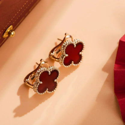 [⭐Glow]CLOVER MEDIUM 1 MOTIFS CARNELIAN  EARRINGS