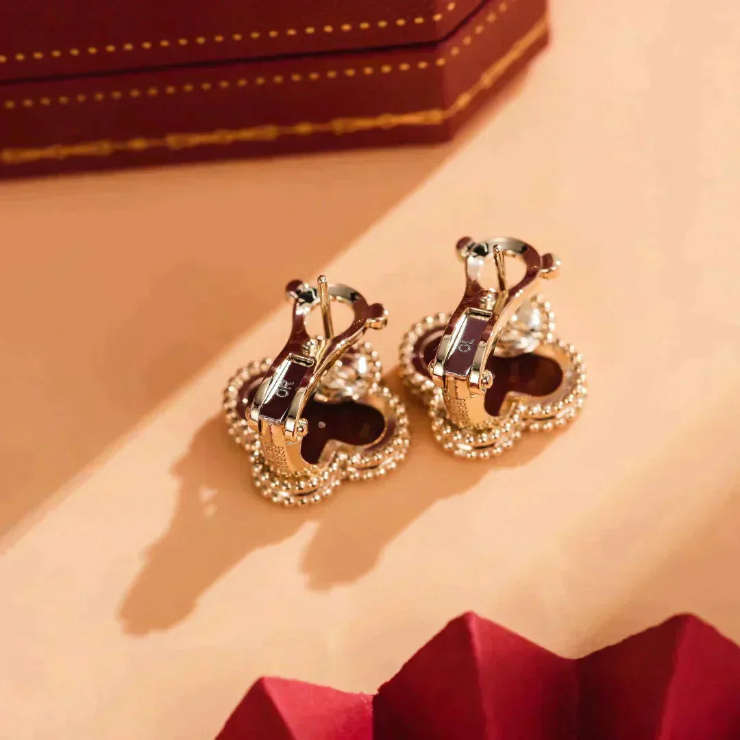 [⭐Glow]CLOVER MEDIUM 1 MOTIFS CARNELIAN  EARRINGS