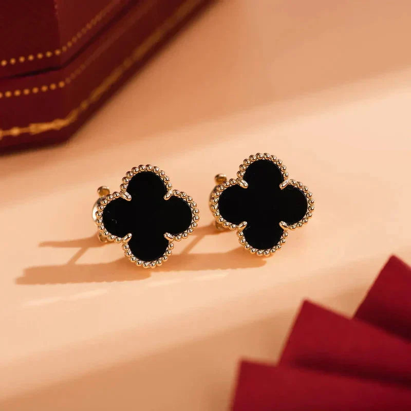 [⭐Glow]CLOVER MEDIUM 1 MOTIFS  ONYX STUD EARRINGS