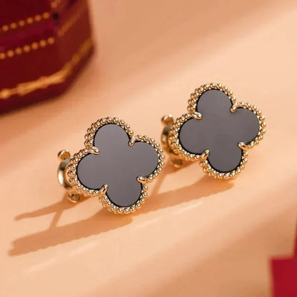 [⭐Glow]CLOVER MEDIUM 1 MOTIFS  ONYX STUD EARRINGS