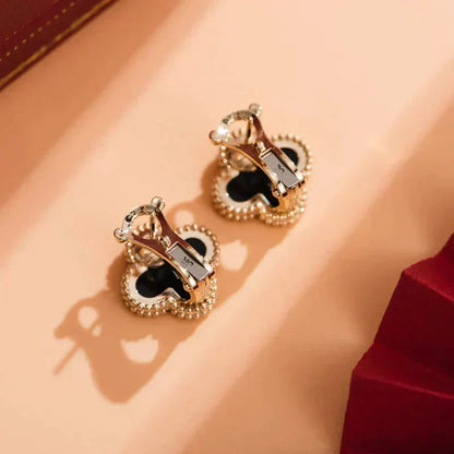 [⭐Glow]CLOVER MEDIUM 1 MOTIFS  ONYX STUD EARRINGS