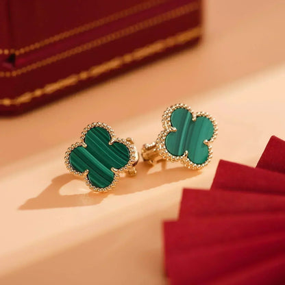 [⭐Glow]CLOVER MEDIUM 1 MOTIFS MALACHITE  EARRINGS