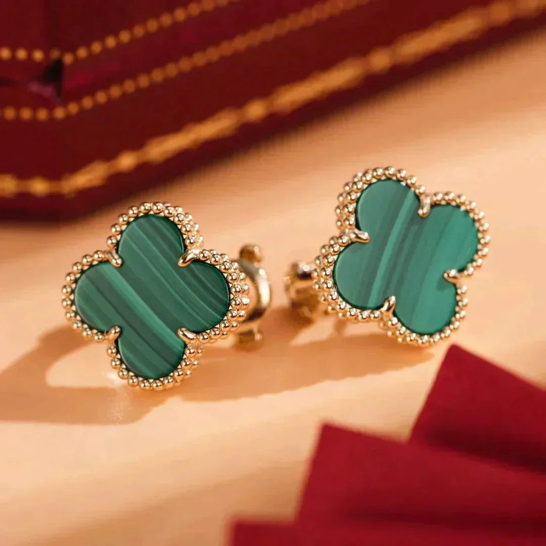 [⭐Glow]CLOVER MEDIUM 1 MOTIFS MALACHITE  EARRINGS