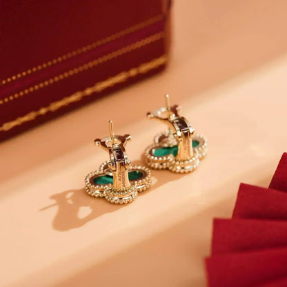 [⭐Glow]CLOVER MEDIUM 1 MOTIFS MALACHITE  EARRINGS