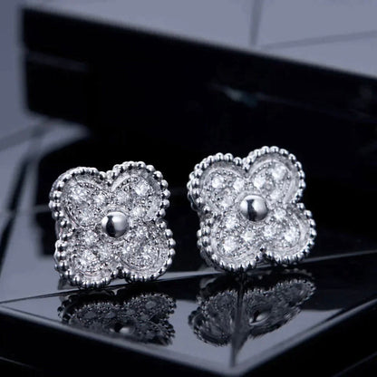 [⭐Glow]CLOVER 1 MOTIFS DIAMOND STUD EARRINGS SILVER