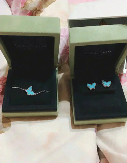 [⭐Glow]BUTTERFLY TURQUOISE EARRINGS SILVER