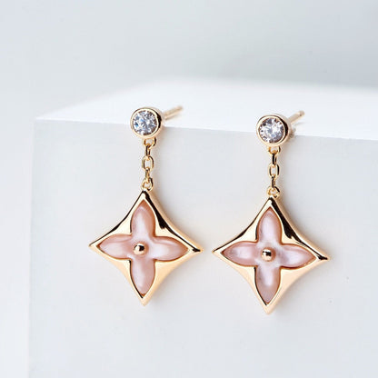 [⭐Glow]DOUBLE STAR PINK GOLD MOP DROP EARRINGS