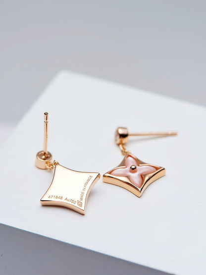 [⭐Glow]DOUBLE STAR PINK GOLD MOP DROP EARRINGS