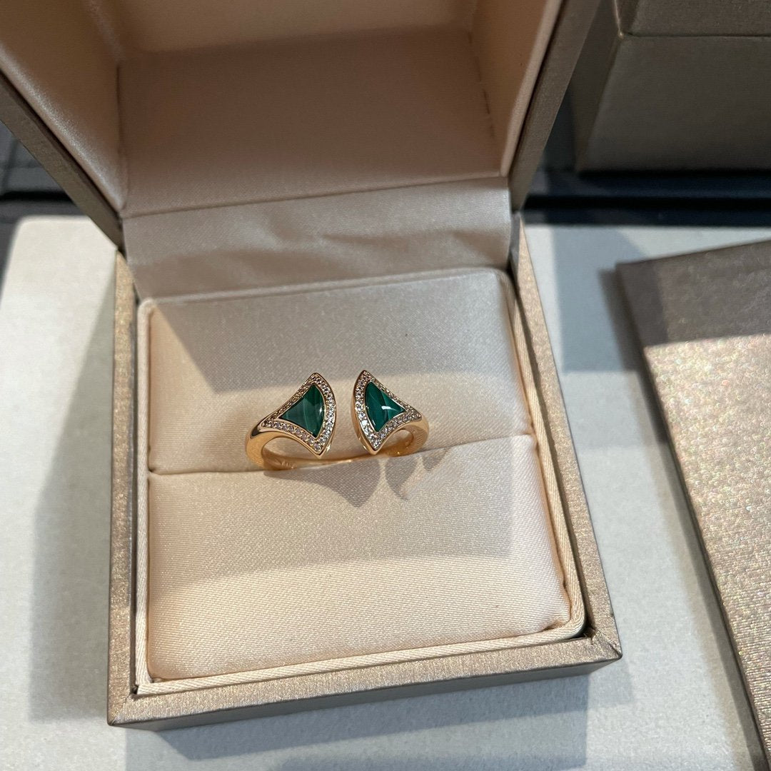 [⭐Glow]DREAM MALACHITE DIAMOND OPEN RING